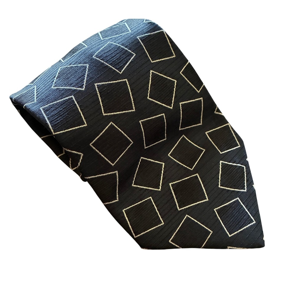 Ermenegildo Zegna Geometric Square Silk Tie OS Navy Blue Mens Italian Luxury